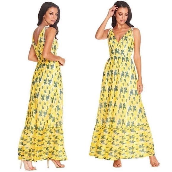 Dress the Population Sunny Floral Embroidery Tiered Dress Canary Yellow Small - Picture 1 of 12